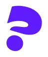 Purple question mark with a dot below on a white background.