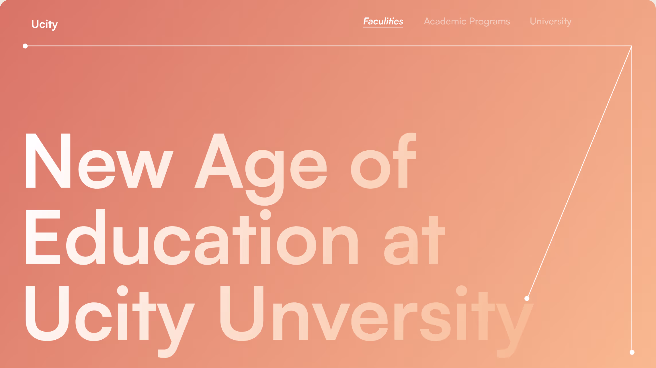 Website banner with navigation links and large text stating 'New Age of Education at Ucity Unversity' on a gradient background.