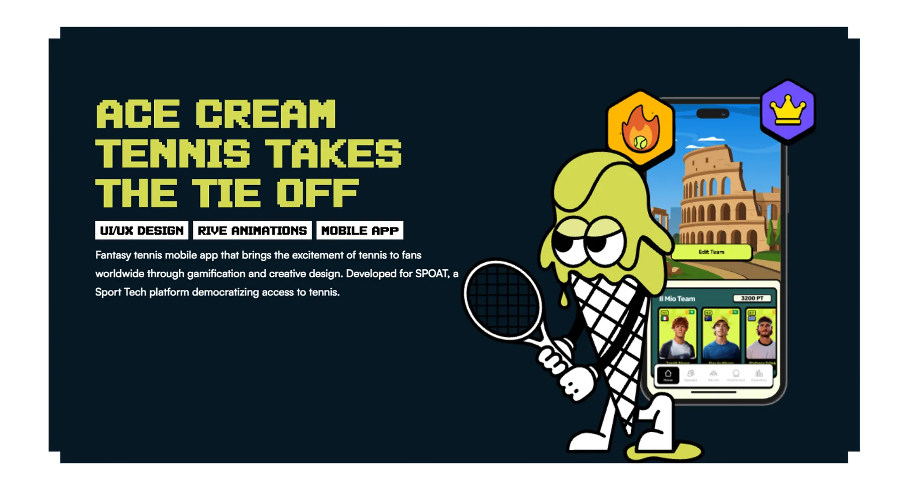 Drenlab Ace Cream case study: the fantasy tennis app and its ice-cream mascot