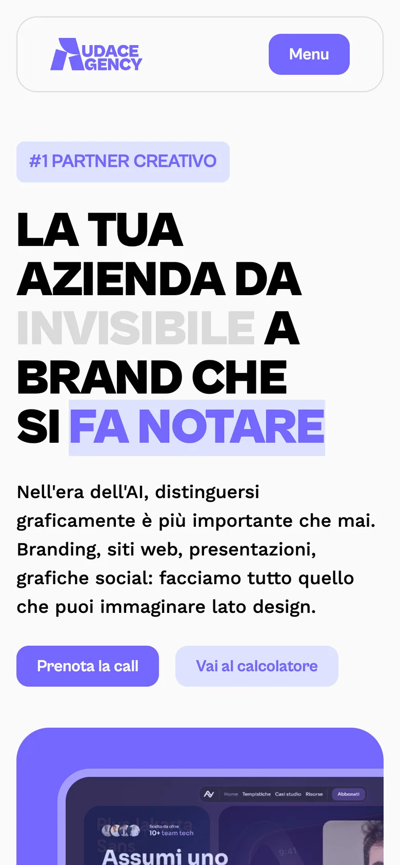 Audace Agency homepage on mobile